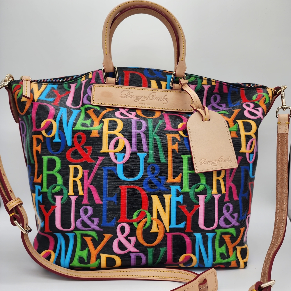 Dooney & Bourke Retro Grafica Vanessa Florentine Vacchetta Leather Tote Shoulder - Picture 7 of 16